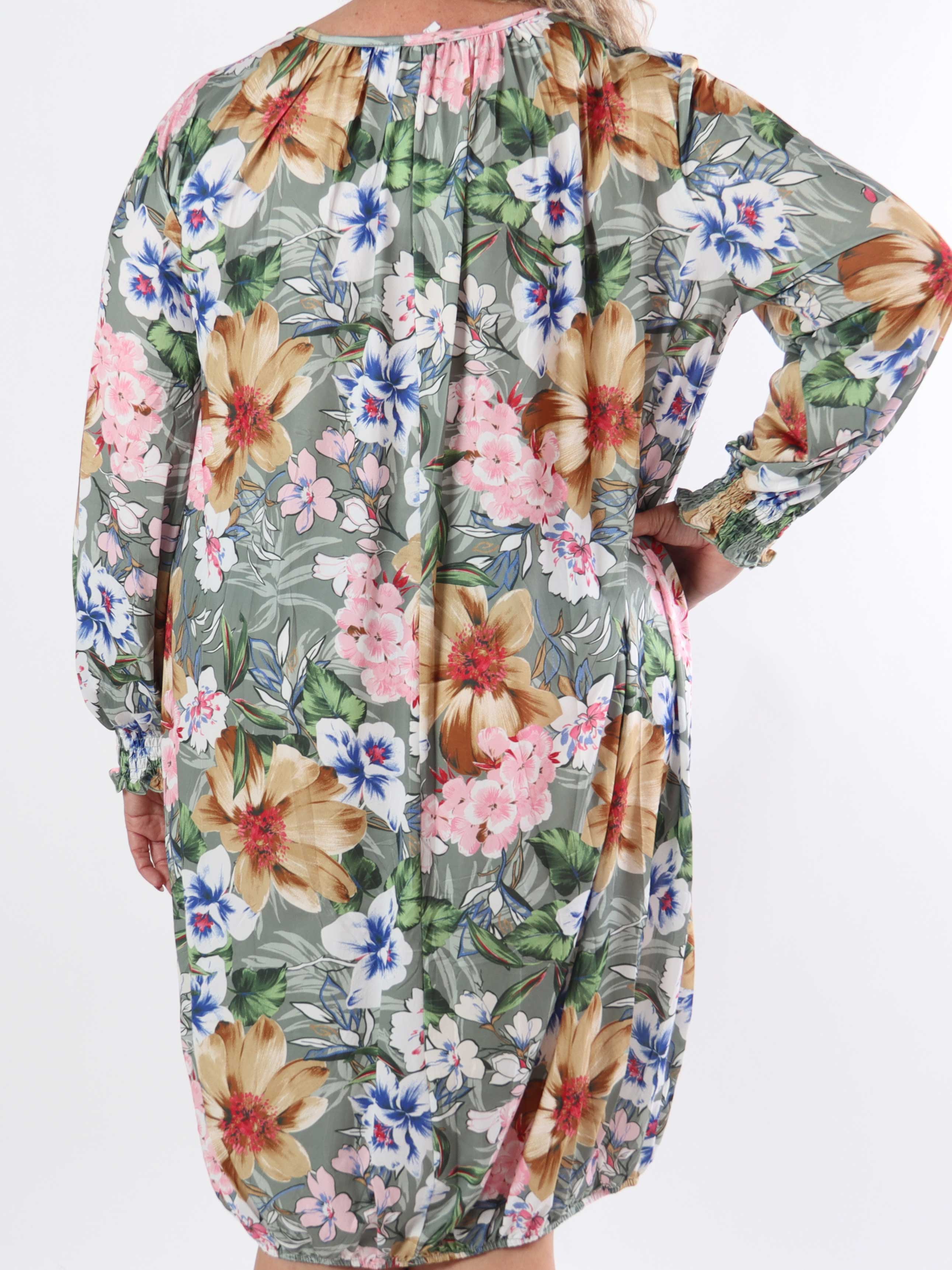 Miracle Floral Dress L/S - Blommig klänning i plusstorlek med resår